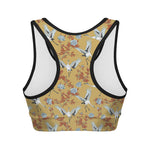 White Japanese Cranes Pattern Print Women's Sports Bra