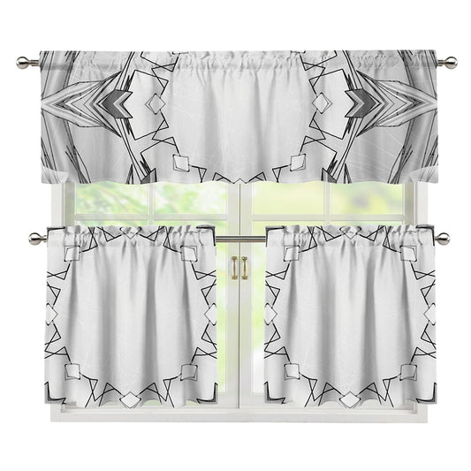 White Kaleidoscope Print 3 Piece Kitchen Curtains