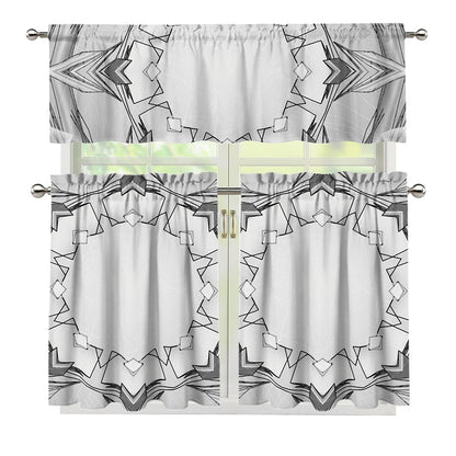 White Kaleidoscope Print 3 Piece Kitchen Curtains