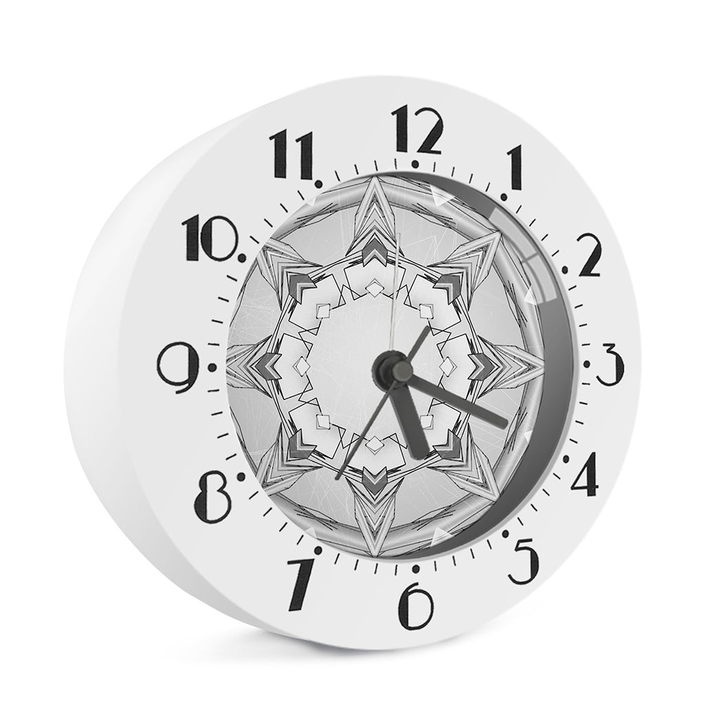 White Kaleidoscope Print Alarm Clock