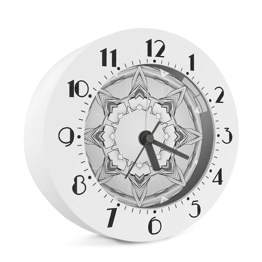 White Kaleidoscope Print Alarm Clock