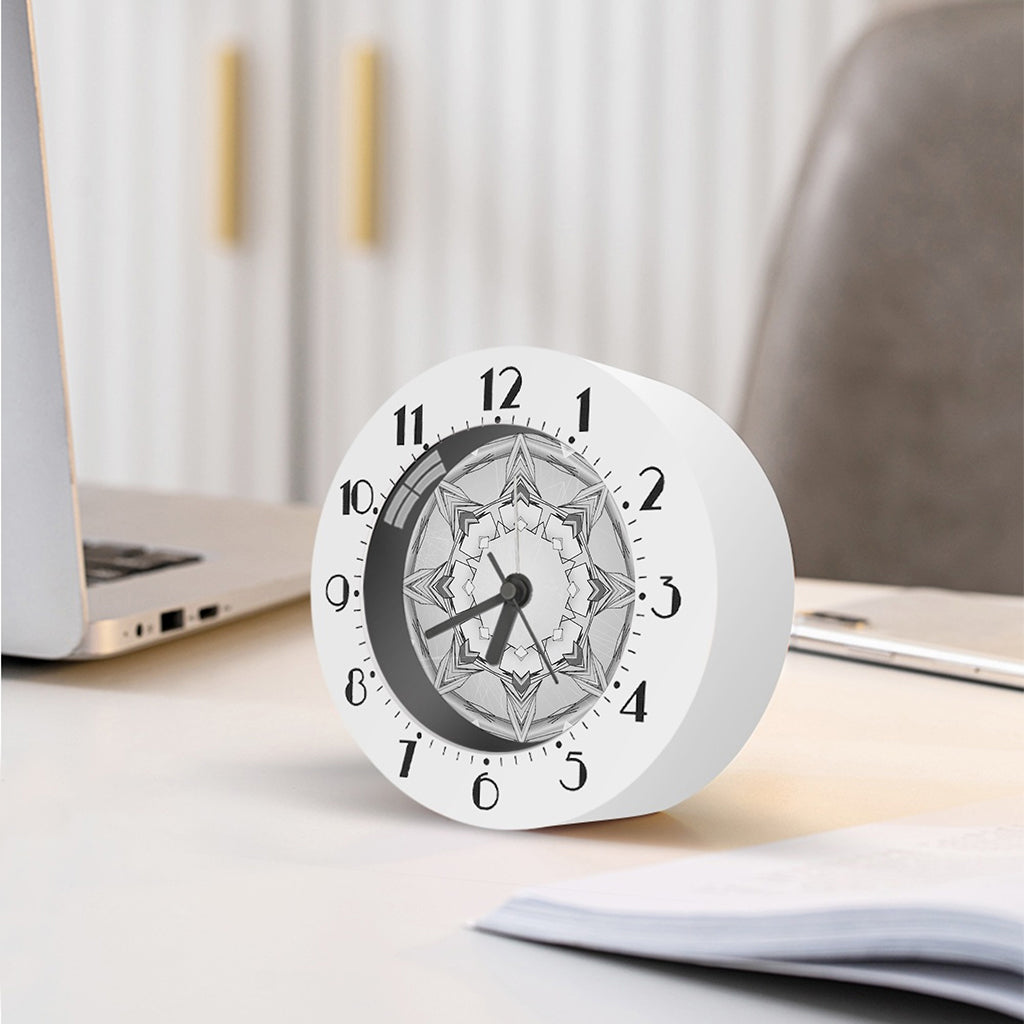 White Kaleidoscope Print Alarm Clock