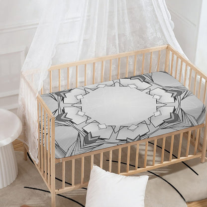 White Kaleidoscope Print Baby Crib Sheet