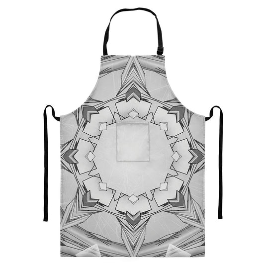White Kaleidoscope Print Bib Apron With Pocket