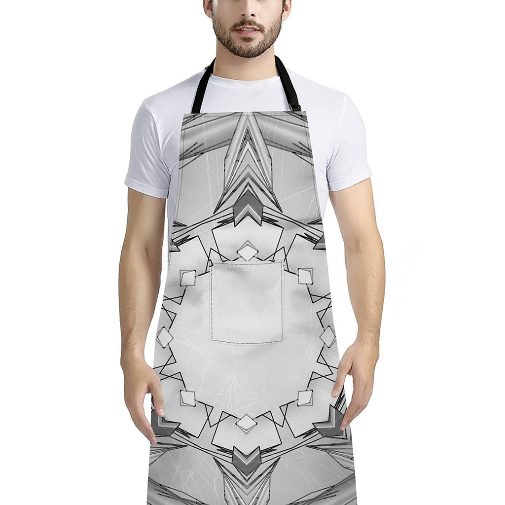 White Kaleidoscope Print Bib Apron With Pocket