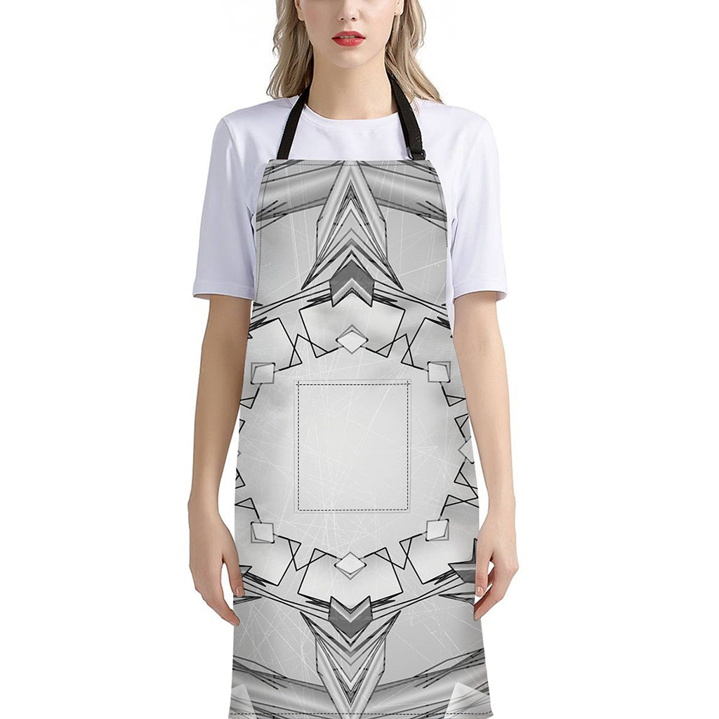 White Kaleidoscope Print Bib Apron With Pocket