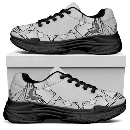 White Kaleidoscope Print Black Chunky Shoes