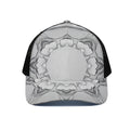 White Kaleidoscope Print Black Mesh Trucker Hat