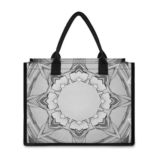 White Kaleidoscope Print Canvas Tote Bag