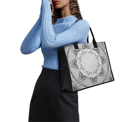White Kaleidoscope Print Canvas Tote Bag