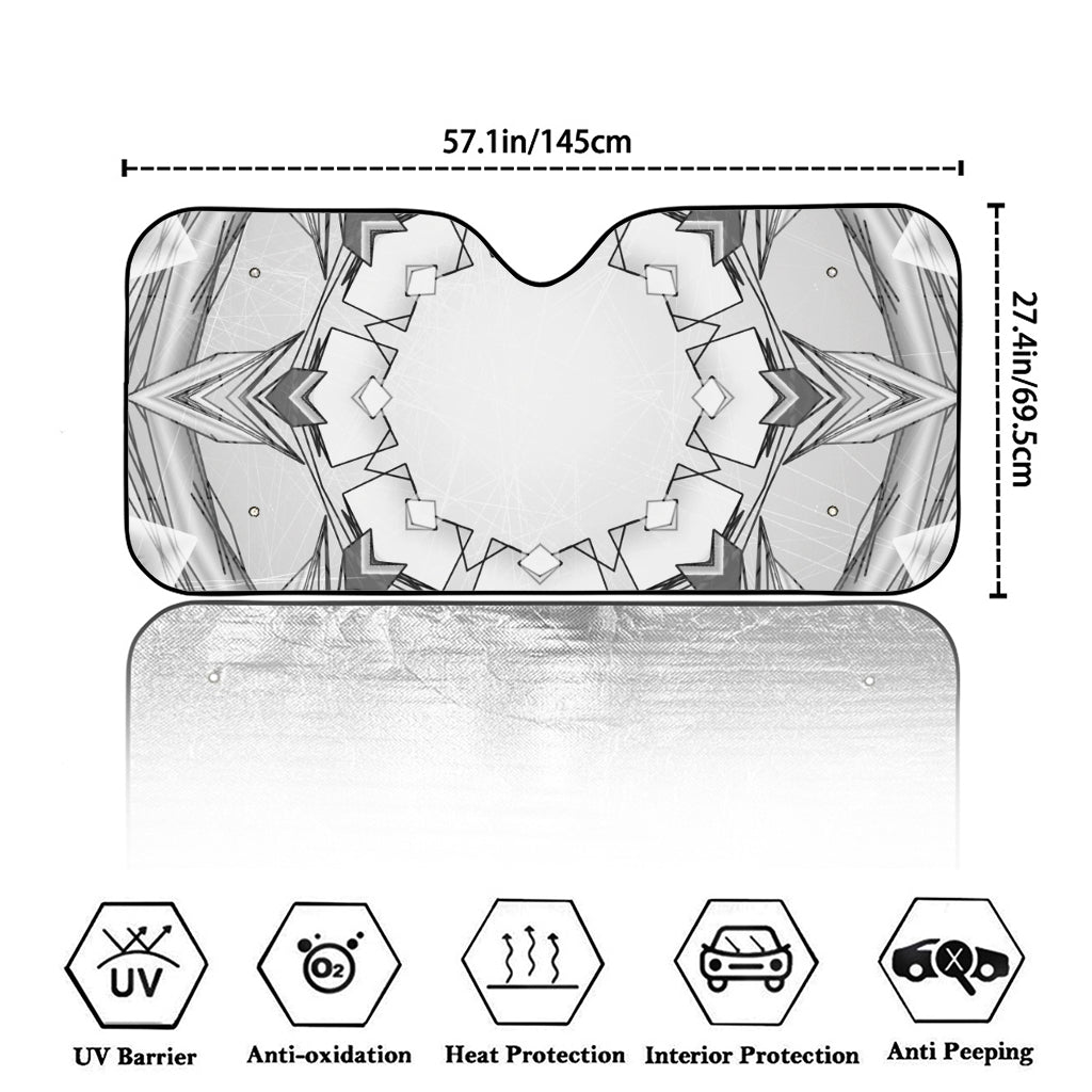 White Kaleidoscope Print Car Windshield Sun Shade