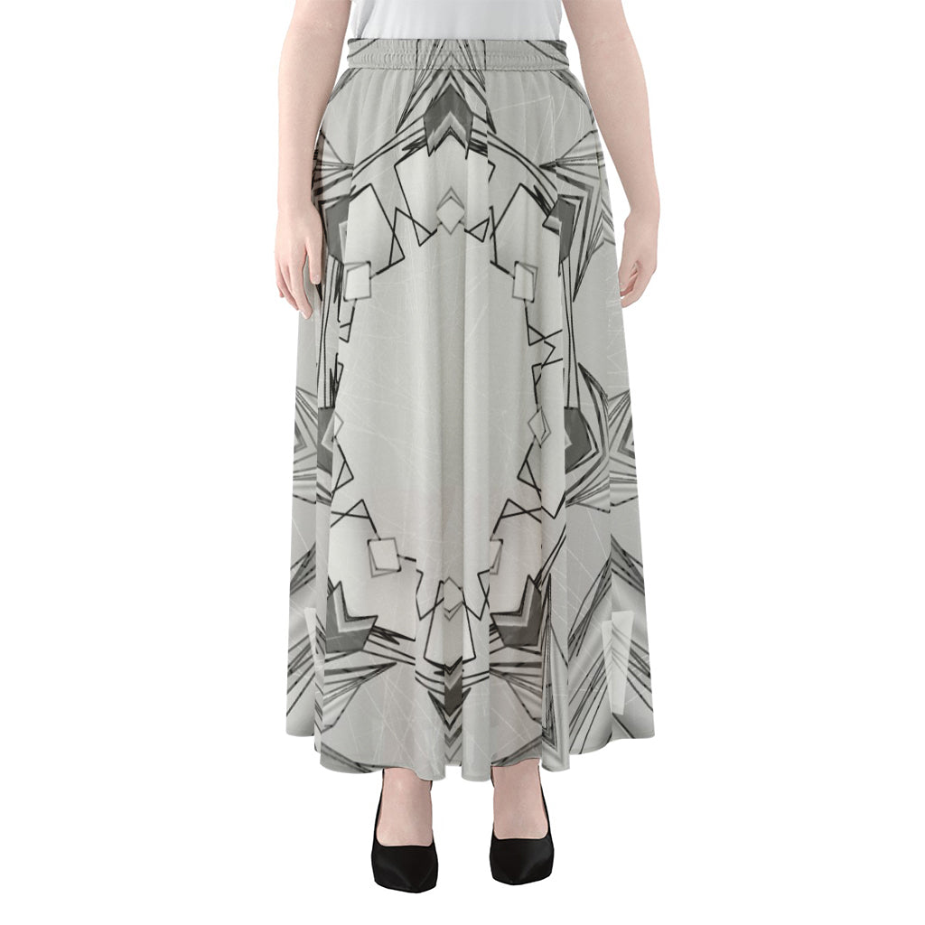 White Kaleidoscope Print Chiffon Maxi Skirt