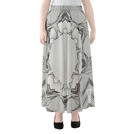 White Kaleidoscope Print Chiffon Maxi Skirt