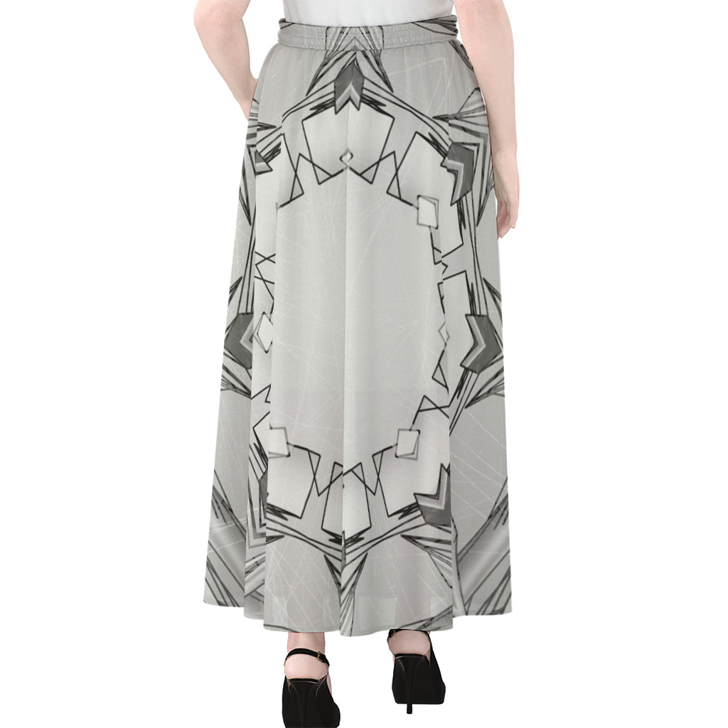 White Kaleidoscope Print Chiffon Maxi Skirt