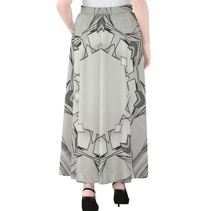 White Kaleidoscope Print Chiffon Maxi Skirt