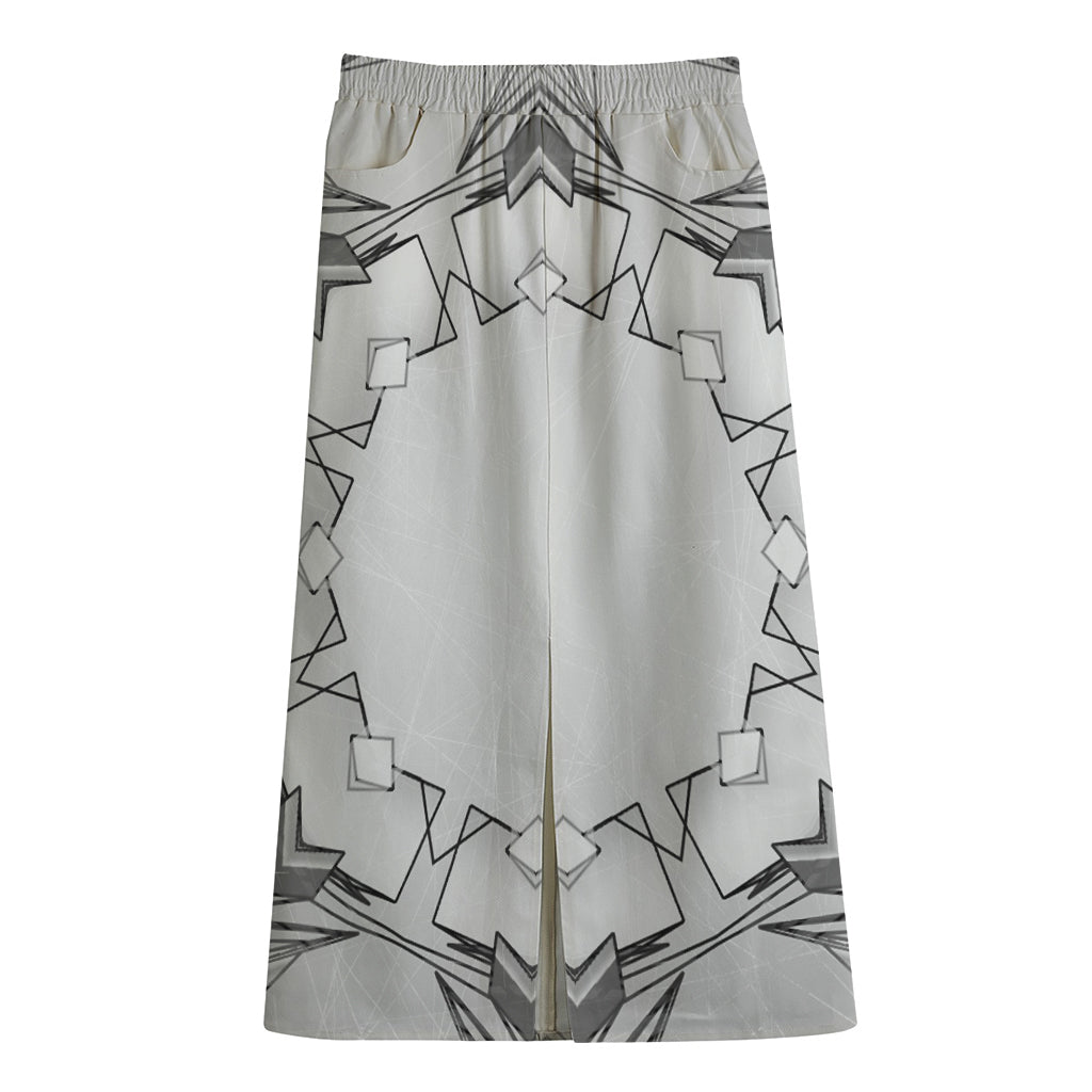 White Kaleidoscope Print Cotton Front Slit Maxi Skirt
