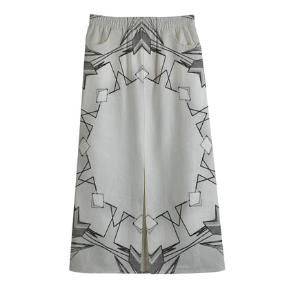 White Kaleidoscope Print Cotton Front Slit Maxi Skirt