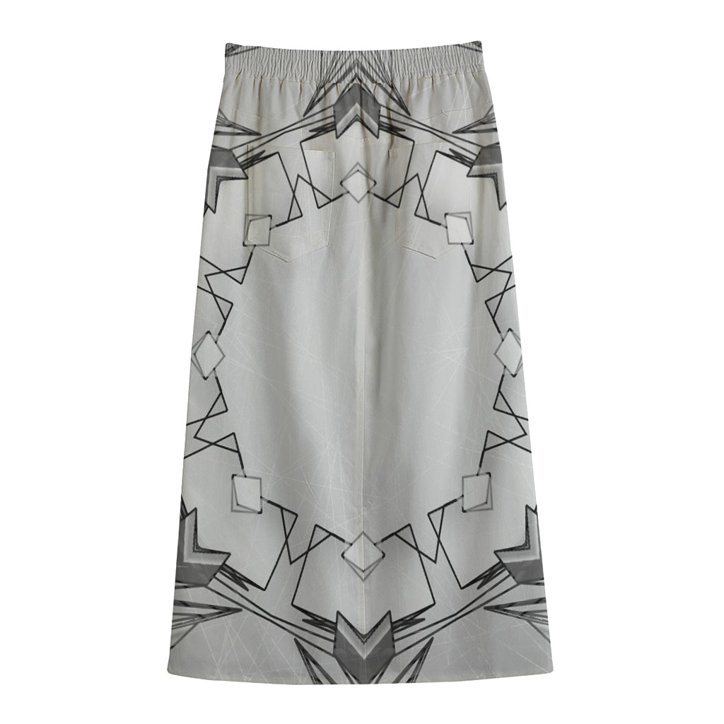 White Kaleidoscope Print Cotton Front Slit Maxi Skirt