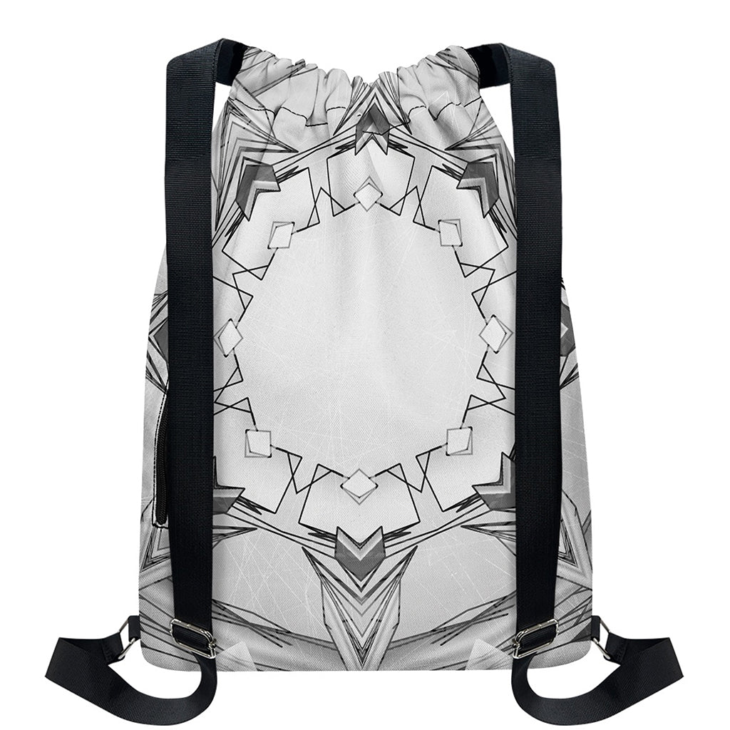 White Kaleidoscope Print Drawstring Backpack