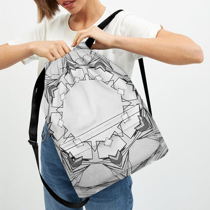 White Kaleidoscope Print Drawstring Backpack