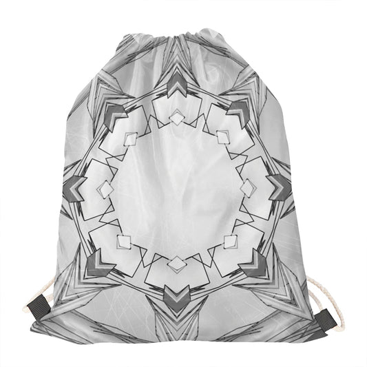 White Kaleidoscope Print Drawstring Bag