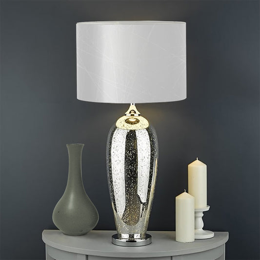 White Kaleidoscope Print Drum Lamp Shade
