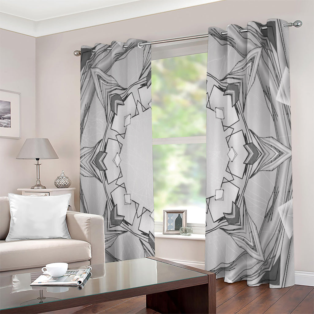 White Kaleidoscope Print Extra Wide Grommet Curtains