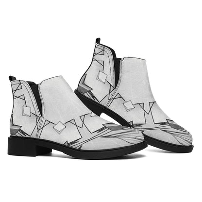 White Kaleidoscope Print Flat Ankle Boots