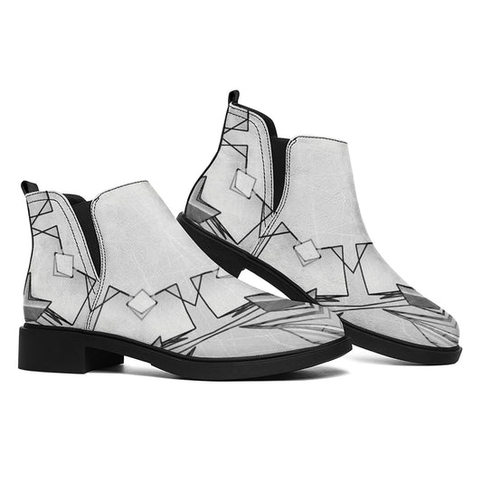 White Kaleidoscope Print Flat Ankle Boots