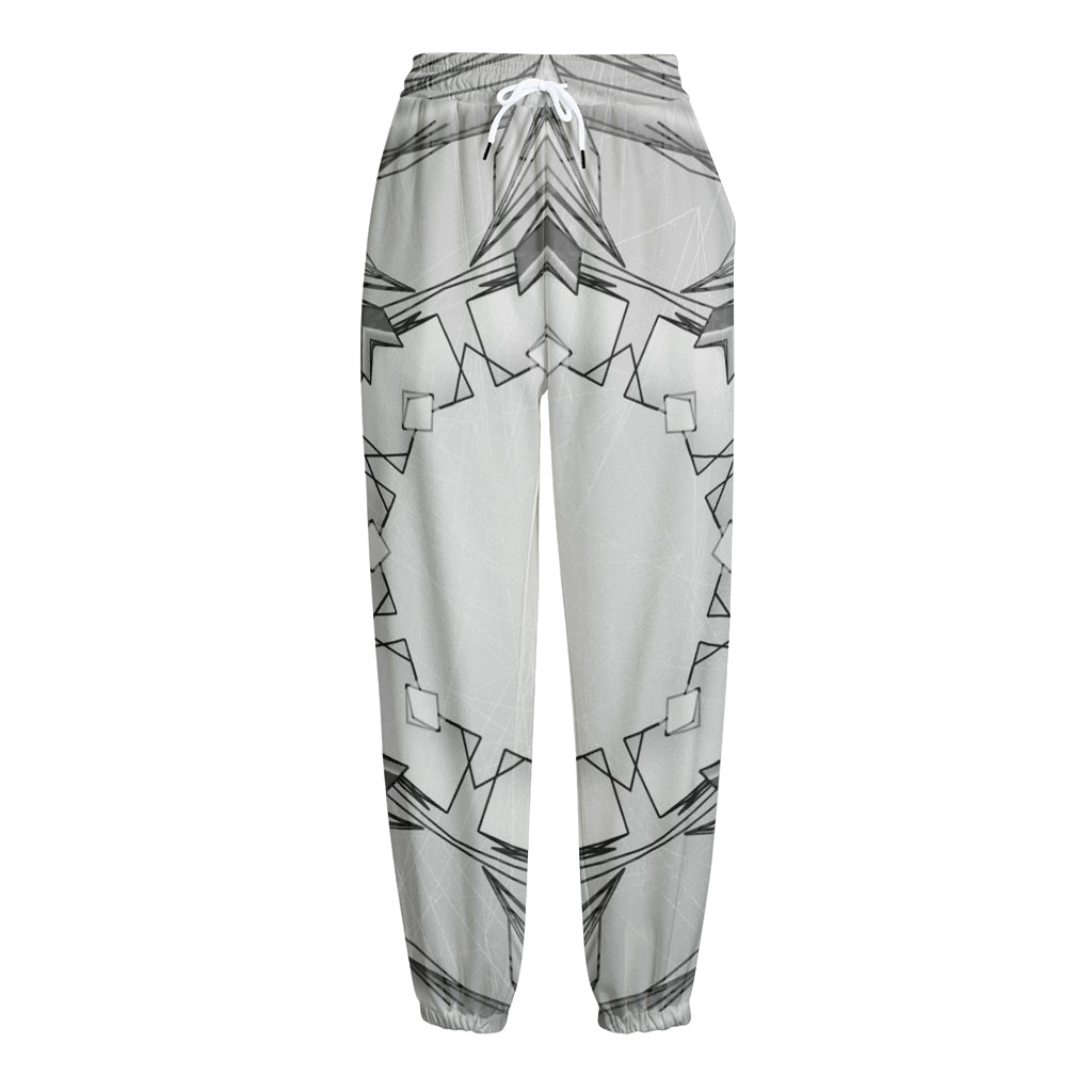 White Kaleidoscope Print Fleece Lined Knit Pants