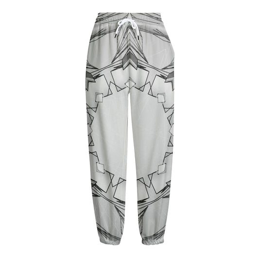 White Kaleidoscope Print Fleece Lined Knit Pants