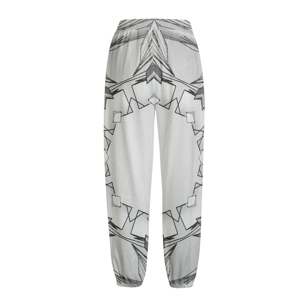 White Kaleidoscope Print Fleece Lined Knit Pants