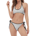 White Kaleidoscope Print Halter Scoop Tie Side Bikini