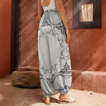 White Kaleidoscope Print Harem Pants