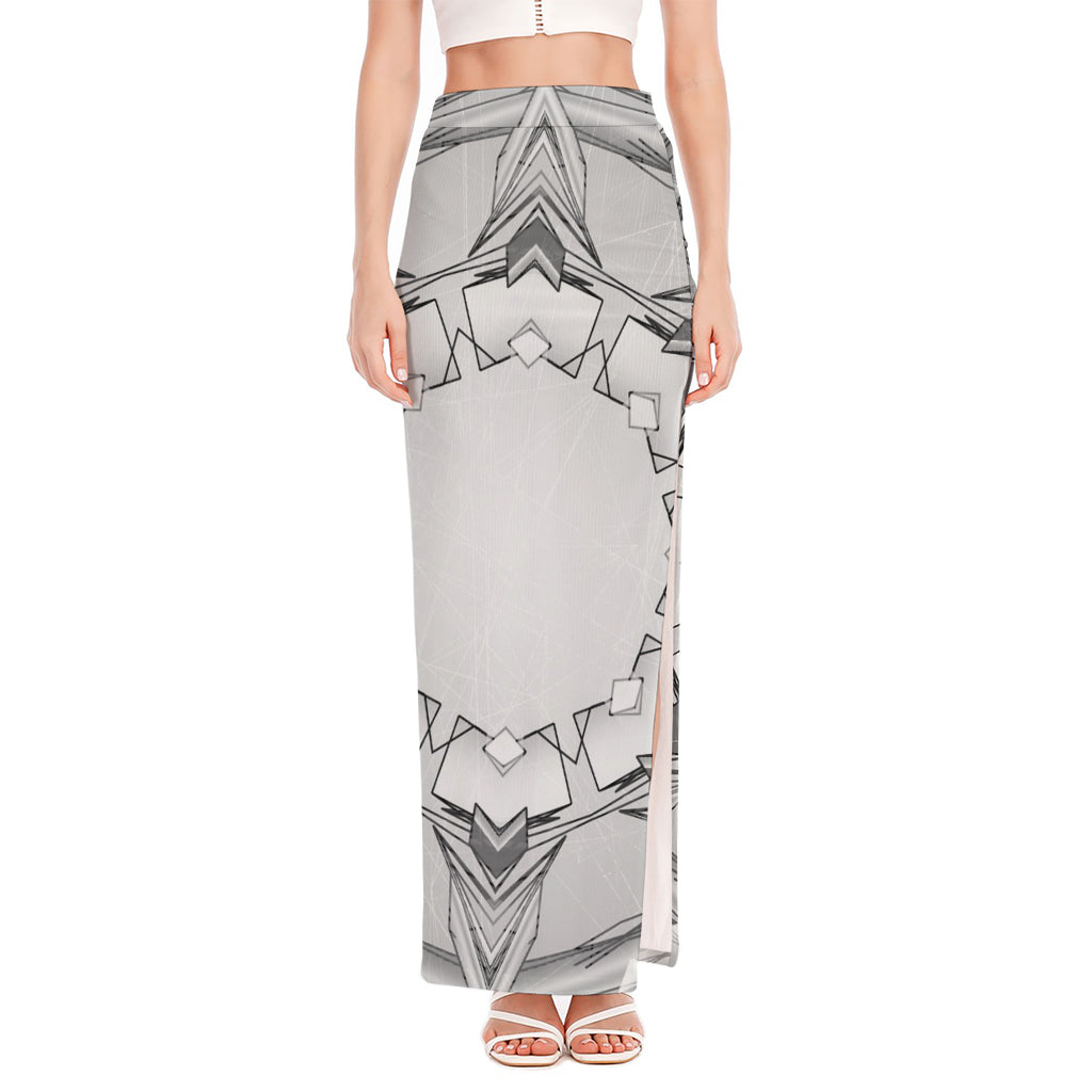 White Kaleidoscope Print High Slit Maxi Skirt