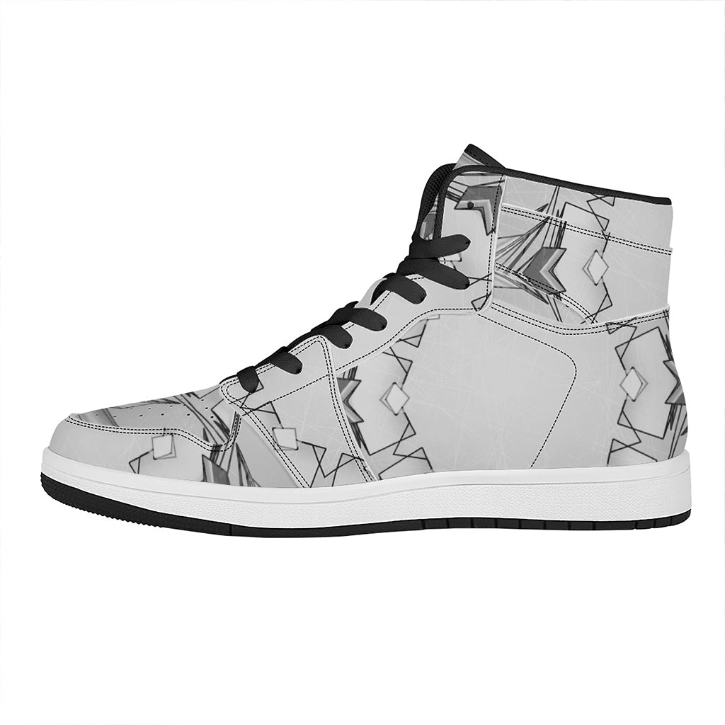 White Kaleidoscope Print High Top Leather Sneakers