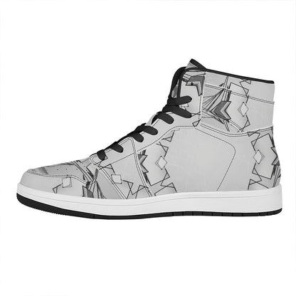 White Kaleidoscope Print High Top Leather Sneakers