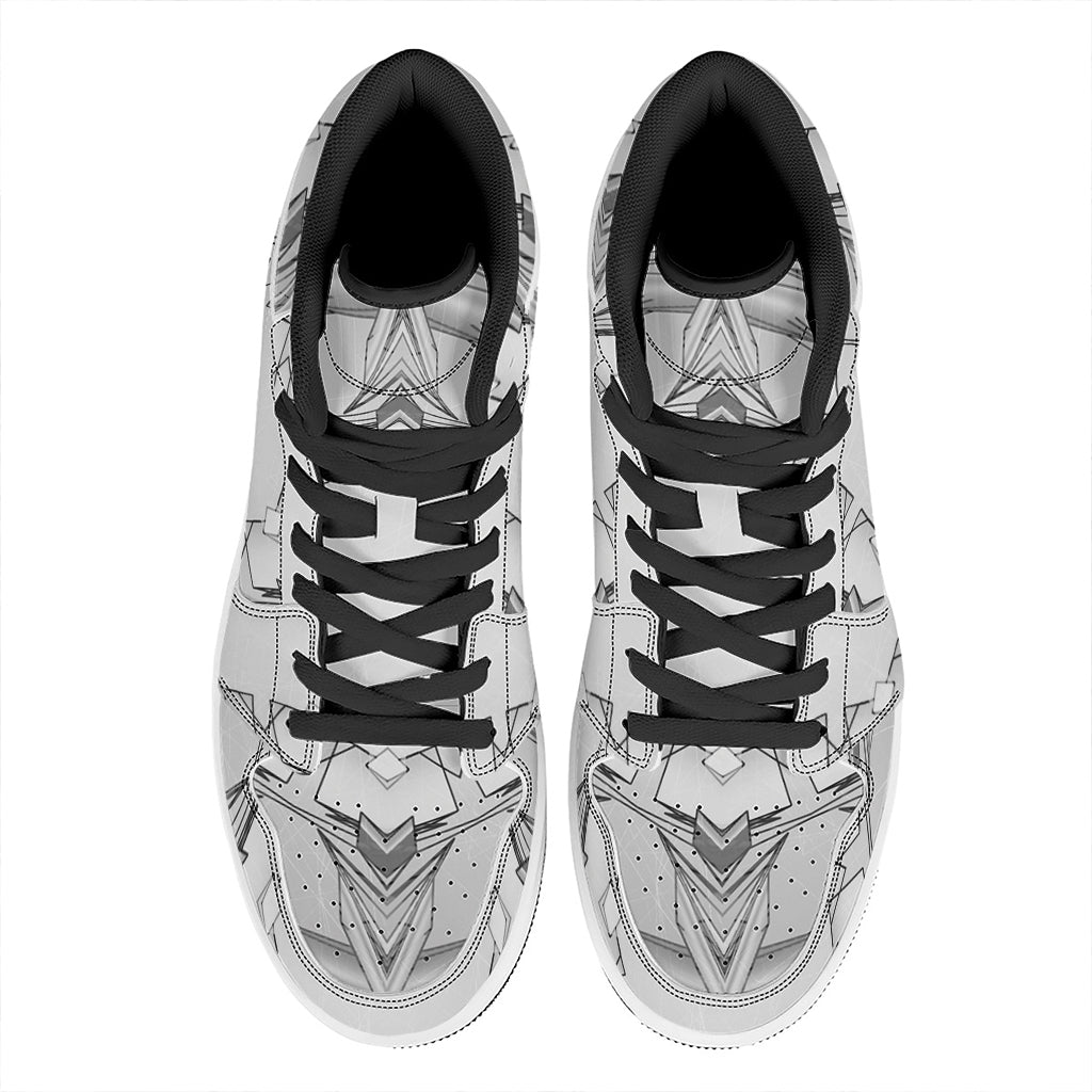 White Kaleidoscope Print High Top Leather Sneakers
