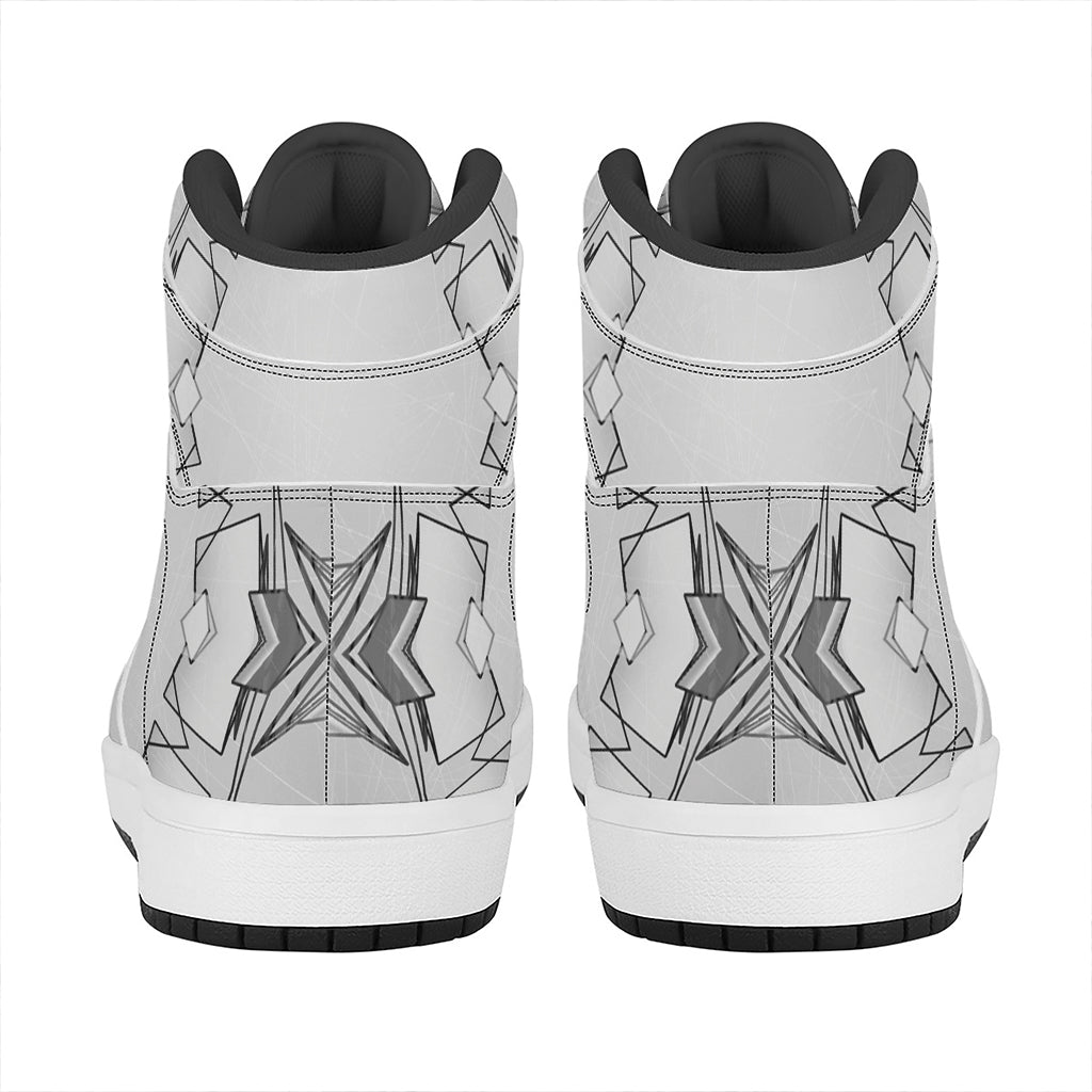 White Kaleidoscope Print High Top Leather Sneakers