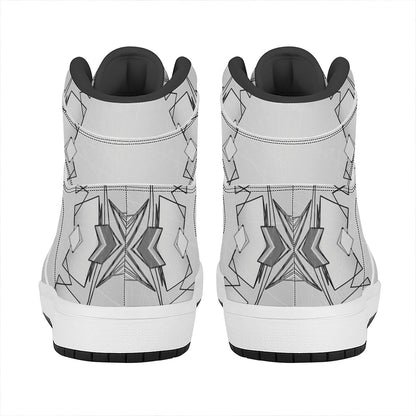 White Kaleidoscope Print High Top Leather Sneakers