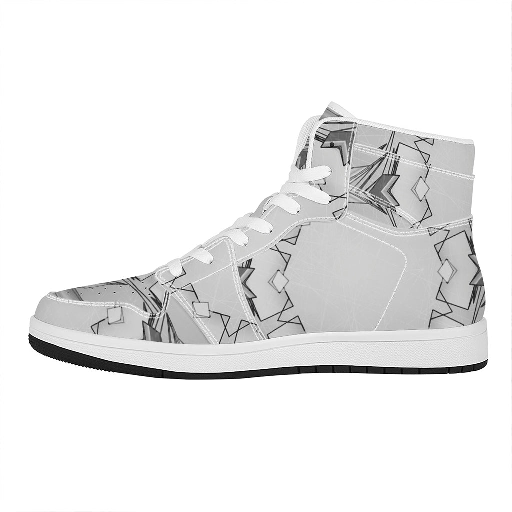 White Kaleidoscope Print High Top Leather Sneakers
