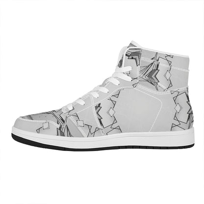 White Kaleidoscope Print High Top Leather Sneakers