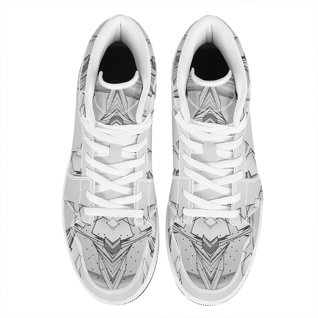 White Kaleidoscope Print High Top Leather Sneakers