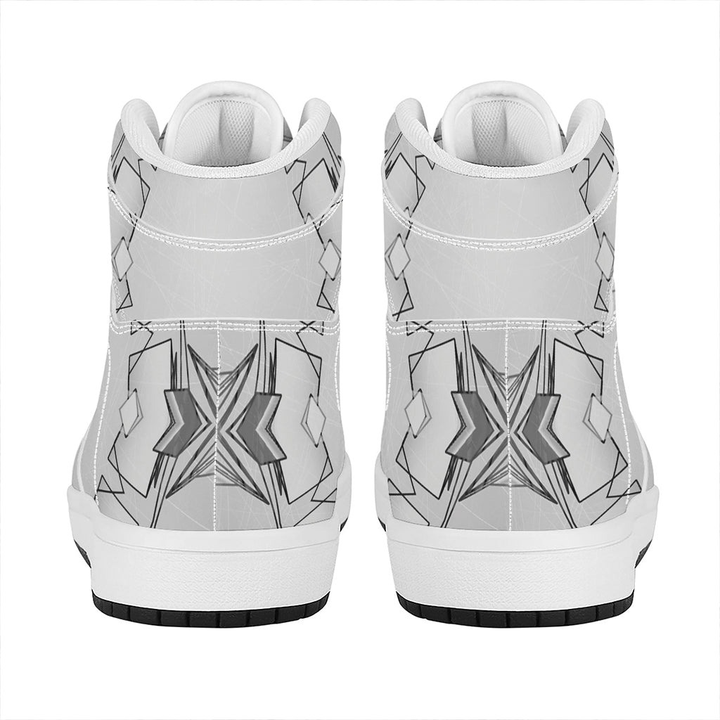 White Kaleidoscope Print High Top Leather Sneakers