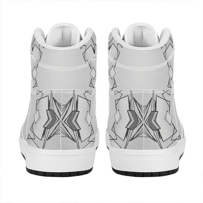 White Kaleidoscope Print High Top Leather Sneakers