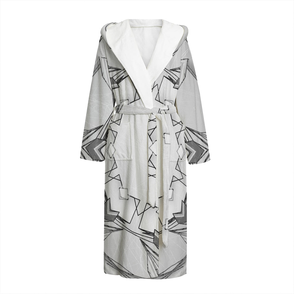 White Kaleidoscope Print Hooded Bathrobe