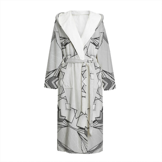White Kaleidoscope Print Hooded Bathrobe
