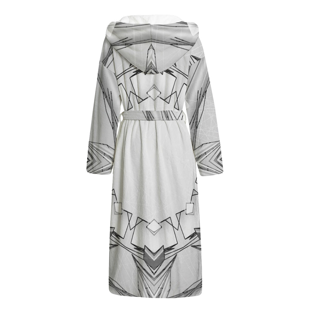 White Kaleidoscope Print Hooded Bathrobe