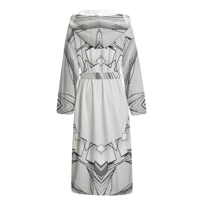White Kaleidoscope Print Hooded Bathrobe