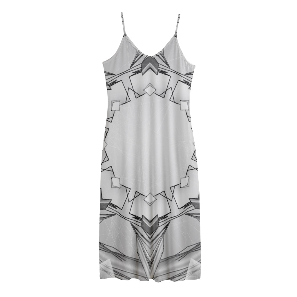 White Kaleidoscope Print Jersey Midi Cami Dress
